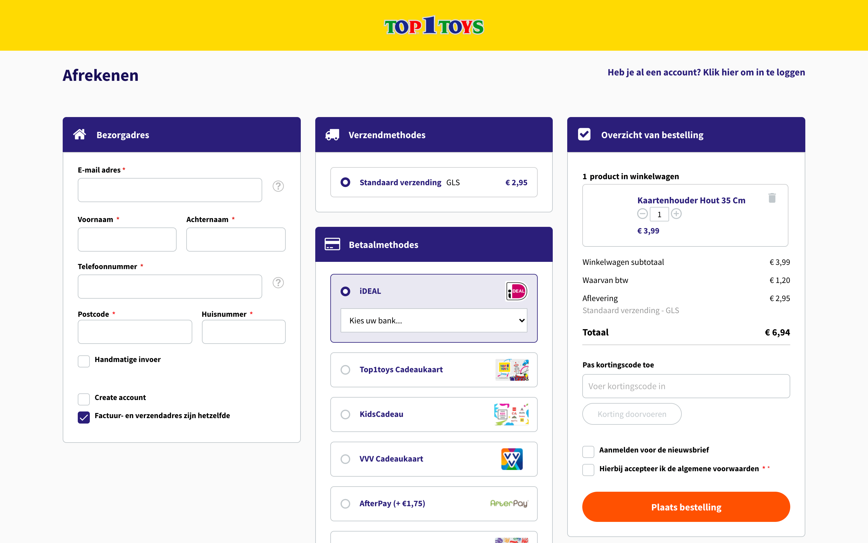Webshop checkout