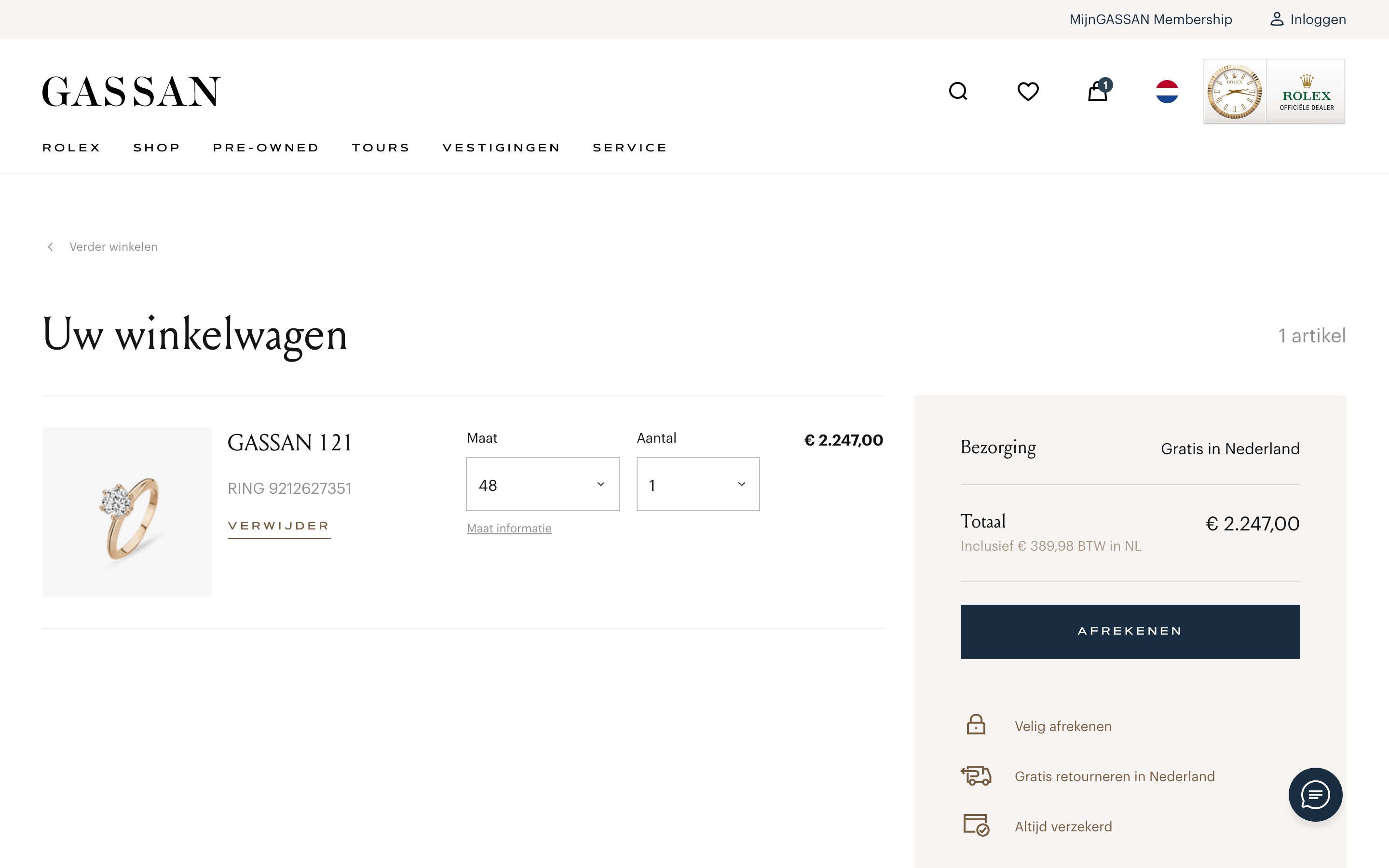 Webshop winkelwagen